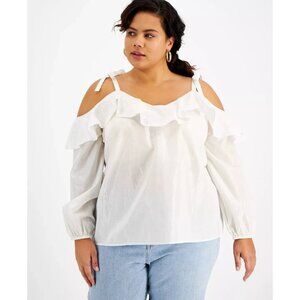 INC Women's Plus Size 3X Metallic Ruffled Cold-Shoulder Top in Bright PM156AFA